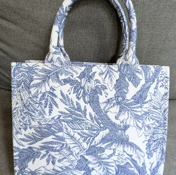 Blue and white embroidered small tote bag BNWT